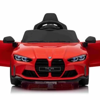 Coche eléctrico niños 12v, BMW M4, rojo, asiento plástico, ruedas plástico - INDA274-BNM4red